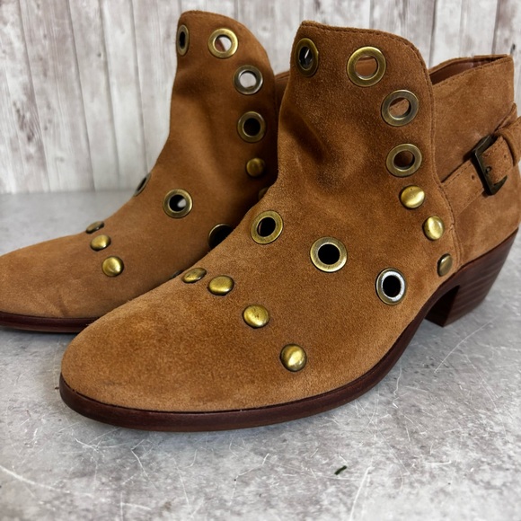 Sam Edelman ‘Pedra’ Cognac Brown Suede Studded Ankle Boots Size 6 - Picture 2 of 8